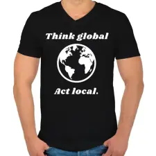 PRINTFASHION Think global - act local - Férfi V-nyakú póló - Fekete férfi póló