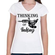 PRINTFASHION Thinking of inking - Női V-nyakú póló - Fehér