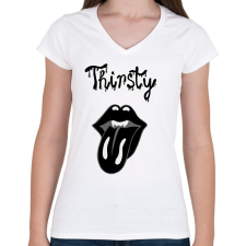 PRINTFASHION Thirsty - Női V-nyakú póló - Fehér női póló