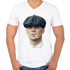 PRINTFASHION Thomas Shelby - Férfi V-nyakú póló - Fehér