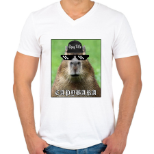 PRINTFASHION Thug Life Capybara - Férfi V-nyakú póló - Fehér férfi póló