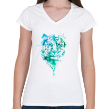 PRINTFASHION Tiger tree - Női V-nyakú póló - Fehér női póló