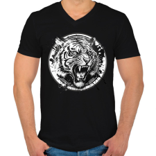 PRINTFASHION Tigris black and white - Férfi V-nyakú póló - Fekete férfi póló