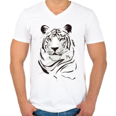 PRINTFASHION Tigris - Férfi V-nyakú póló - Fehér
