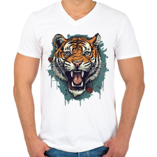 PRINTFASHION Tigris  - Férfi V-nyakú póló - Fehér férfi póló