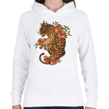 PRINTFASHION tigris - Női kapucnis pulóver - Fehér női pulóver, kardigán