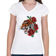 PRINTFASHION tigris - Női V-nyakú póló - Fehér női póló