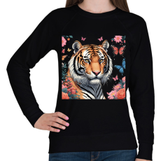 PRINTFASHION tigris pillangókkal és virágokkal - Női pulóver - Fekete