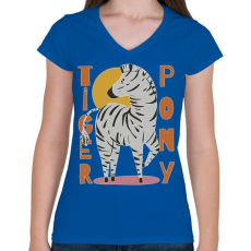 PRINTFASHION Tigris póni - zebra - Női V-nyakú póló - Királykék