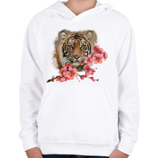 PRINTFASHION Tigris virággal - Gyerek kapucnis pulóver - Fehér