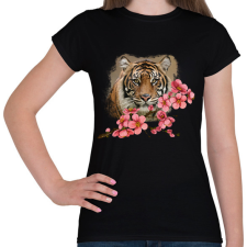 PRINTFASHION Tigris virággal - Női póló - Fekete női póló