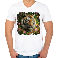 PRINTFASHION Tigrisfej - Férfi V-nyakú póló - Fehér