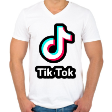 PRINTFASHION Tik Tok Logo - Férfi V-nyakú póló - Fehér férfi póló