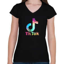 PRINTFASHION Tiktok galaxy - Női V-nyakú póló - Fekete női póló