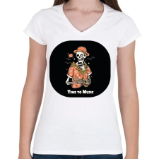PRINTFASHION Time to Music - Gitáros csontváz - Női V-nyakú póló - Fehér női póló