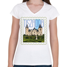 PRINTFASHION Tiszadob - Női V-nyakú póló - Fehér női póló