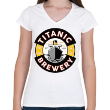 PRINTFASHION Titanic brewery - Női V-nyakú póló - Fehér női póló