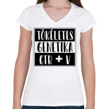 PRINTFASHION Tökéletes genetika Ctr+V - Női V-nyakú póló - Fehér női póló