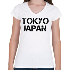 PRINTFASHION Tokyo Japán  - Női V-nyakú póló - Fehér női póló