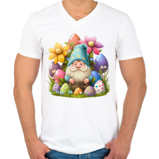 PRINTFASHION Törpe húsvéti tojásokkal - Férfi V-nyakú póló - Fehér férfi pulóver, kardigán