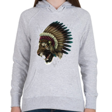 PRINTFASHION Törzsfőnök tigris - Női kapucnis pulóver - Sport szürke női pulóver, kardigán