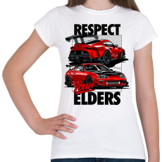 PRINTFASHION TOYOTA SUPRA MK4 vs MK5 RESPECT YOUR ELDERS - Női póló - Fehér