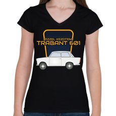 PRINTFASHION TRABANT 601 - ezzel kezdtem - Női V-nyakú póló - Fekete