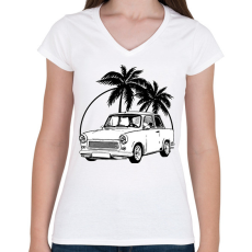 PRINTFASHION trabant - Női V-nyakú póló - Fehér
