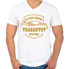 PRINTFASHION Trabantos sofőr - Férfi V-nyakú póló - Fehér