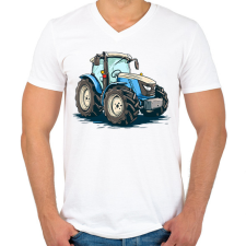 PRINTFASHION Traktor  - Férfi V-nyakú póló - Fehér férfi póló