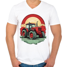 PRINTFASHION Traktor - Férfi V-nyakú póló - Fehér férfi póló