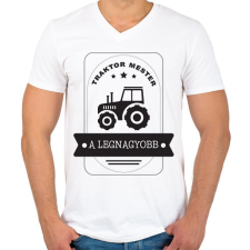PRINTFASHION Traktor mester - A legnagyobb - Férfi V-nyakú póló - Fehér férfi póló