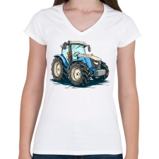 PRINTFASHION Traktor  - Női V-nyakú póló - Fehér női póló