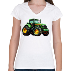PRINTFASHION Traktor  - Női V-nyakú póló - Fehér