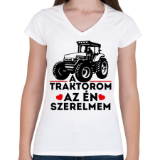 PRINTFASHION Traktor szerelem - Női V-nyakú póló - Fehér női póló