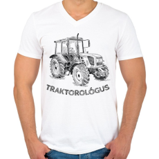 PRINTFASHION Traktorológus - Férfi V-nyakú póló - Fehér