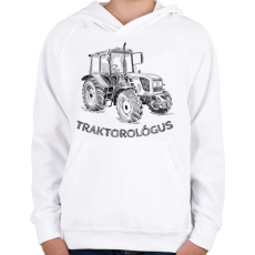 PRINTFASHION Traktorológus - Gyerek kapucnis pulóver - Fehér