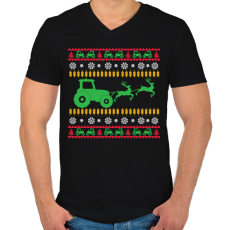 PRINTFASHION Traktoros karácsony - Férfi V-nyakú póló - Fekete