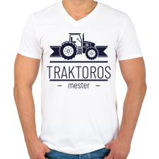 PRINTFASHION Traktoros mester - Férfi V-nyakú póló - Fehér férfi póló