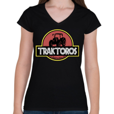 PRINTFASHION Traktoros - Női V-nyakú póló - Fekete női póló