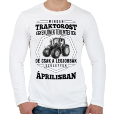 PRINTFASHION TRAKTOROS SZÜLINAP - Április - Férfi hosszú ujjú póló - Fehér
