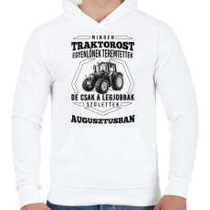 PRINTFASHION TRAKTOROS SZÜLINAP - Augusztus - Férfi kapucnis pulóver - Fehér