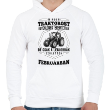 PRINTFASHION TRAKTOROS SZÜLINAP - Február - Férfi kapucnis pulóver - Fehér férfi pulóver, kardigán