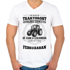 PRINTFASHION TRAKTOROS SZÜLINAP - Február - Férfi V-nyakú póló - Fehér