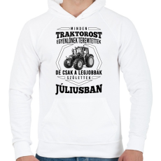 PRINTFASHION traktoros szülinap - július - Férfi kapucnis pulóver - Fehér
