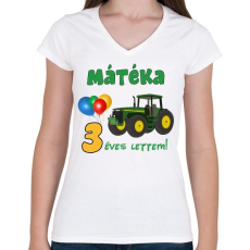 PRINTFASHION Traktoros szülinap - Női V-nyakú póló - Fehér