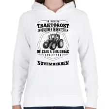 PRINTFASHION TRAKTOROS SZÜLINAP - November - Női kapucnis pulóver - Fehér női pulóver, kardigán