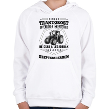 PRINTFASHION TRAKTOROS SZÜLINAP - Szeptember - Gyerek kapucnis pulóver - Fehér gyerek pulóver, kardigán