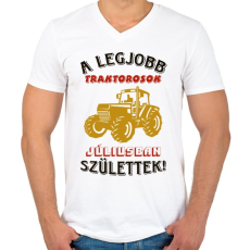 PRINTFASHION Traktoros szülinapja július - Férfi V-nyakú póló - Fehér