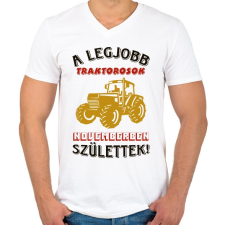 PRINTFASHION Traktoros szülinapja november - Férfi V-nyakú póló - Fehér férfi póló